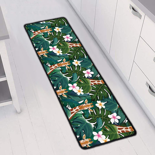 Tropical Giraffe Pattern Print Long Kitchen Mat