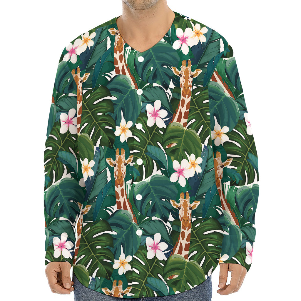 Tropical Giraffe Pattern Print Long Sleeve Baseball Jersey