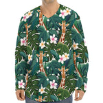 Tropical Giraffe Pattern Print Long Sleeve Baseball Jersey