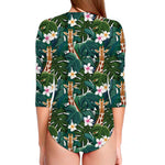 Tropical Giraffe Pattern Print Long Sleeve Swimsuit