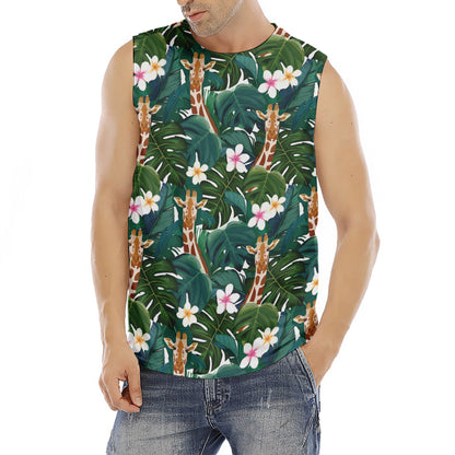 Tropical Giraffe Pattern Print Men's Fitness Tank Top