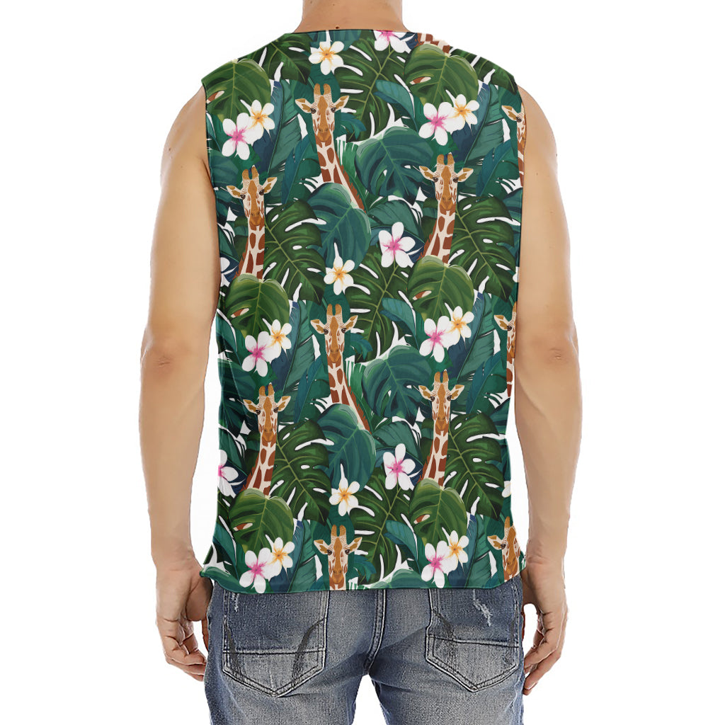 Tropical Giraffe Pattern Print Men's Fitness Tank Top