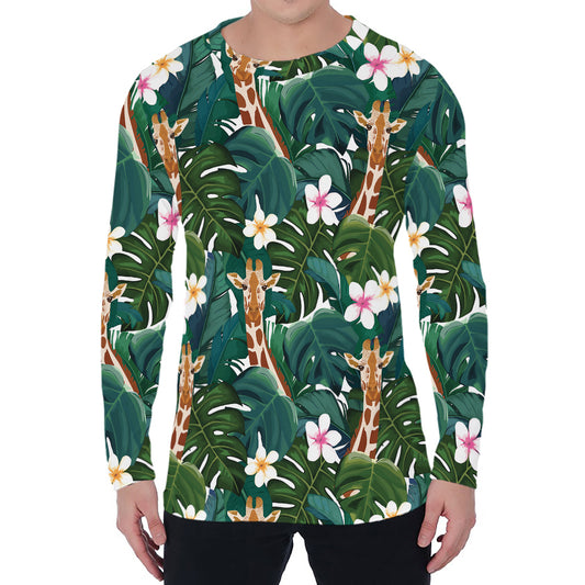 Tropical Giraffe Pattern Print Men's Long Sleeve T-Shirt