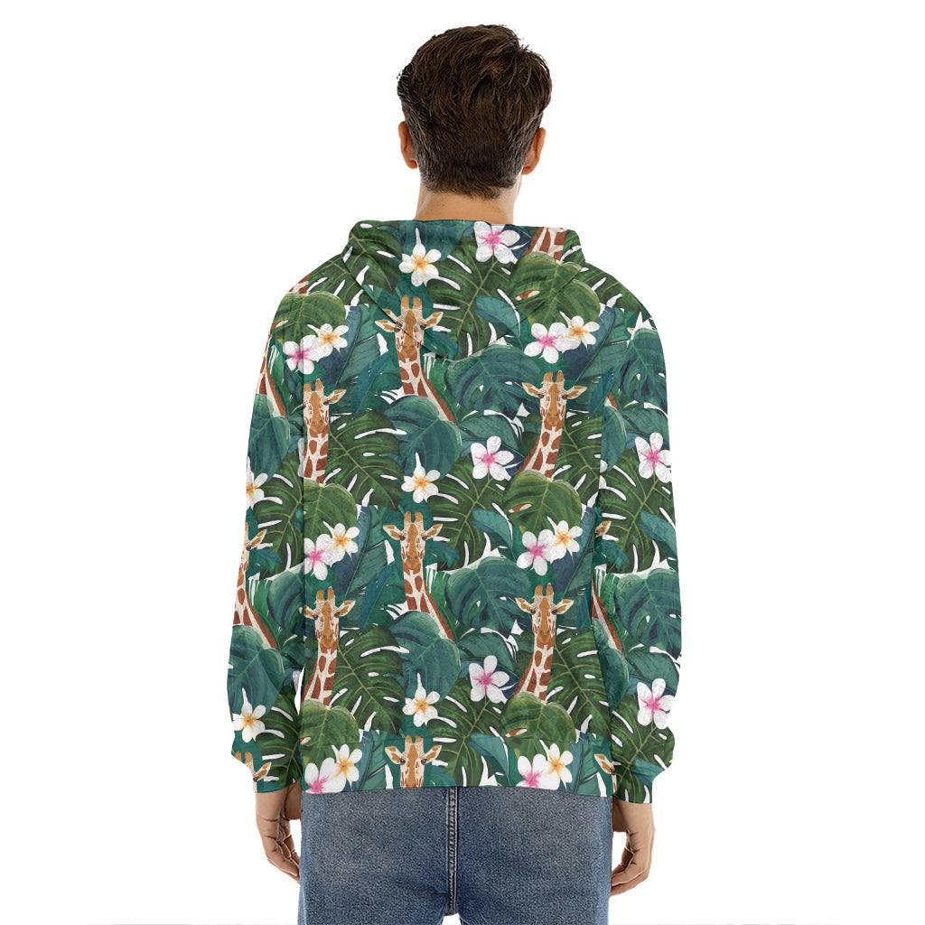 Tropical Giraffe Pattern Print Men's Velvet Pullover Hoodie