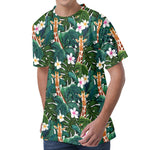 Tropical Giraffe Pattern Print Men's Velvet T-Shirt