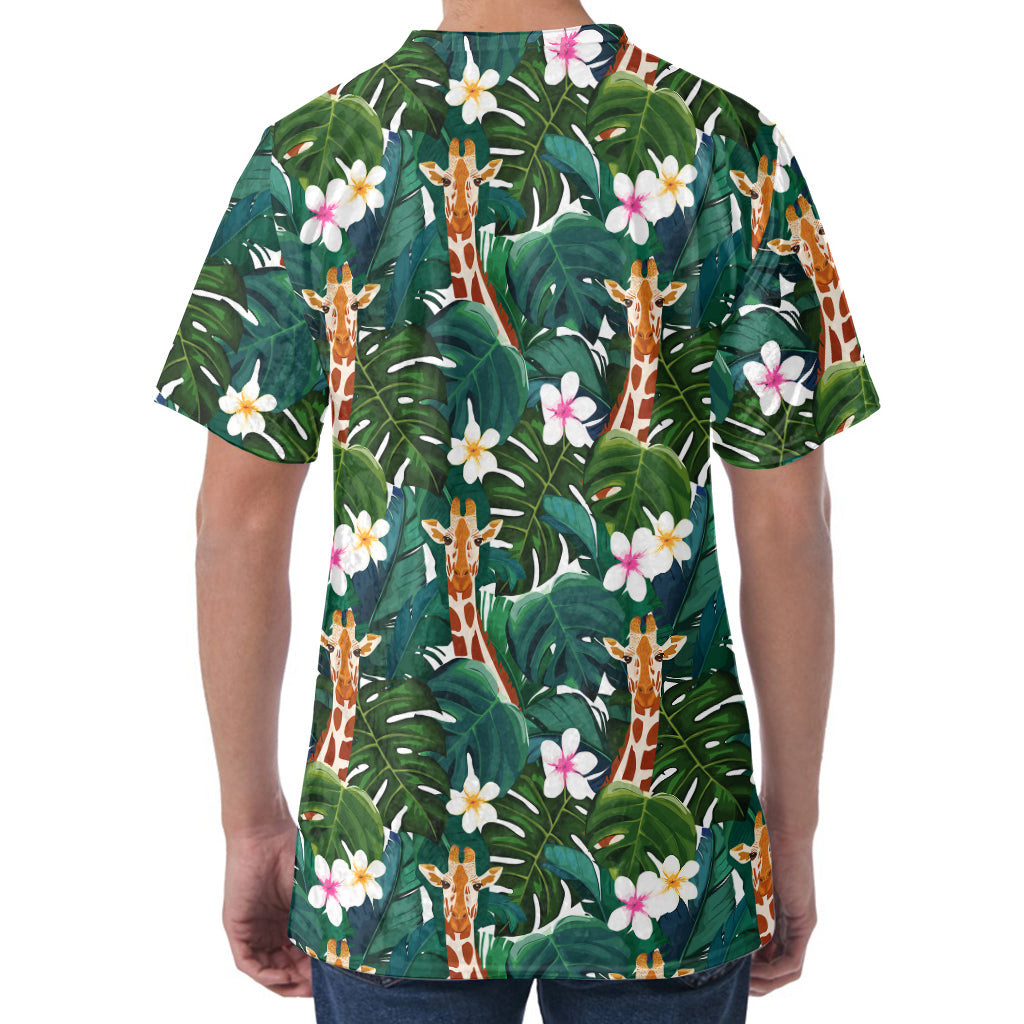 Tropical Giraffe Pattern Print Men's Velvet T-Shirt