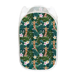 Tropical Giraffe Pattern Print Mesh Laundry Hamper