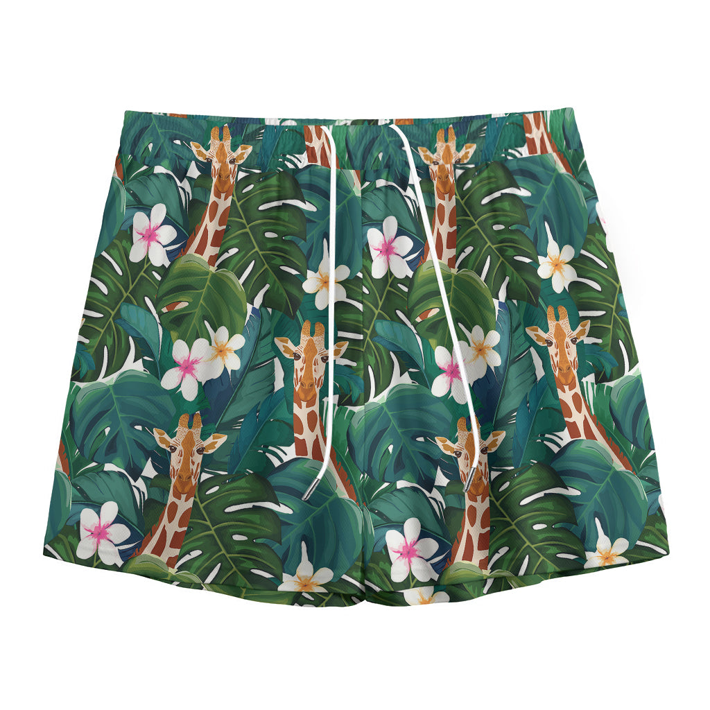 Tropical Giraffe Pattern Print Mesh Shorts