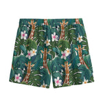 Tropical Giraffe Pattern Print Mesh Shorts