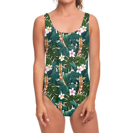 Tropical Giraffe Pattern Print One Piece Swimsuit