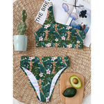 Tropical Giraffe Pattern Print One Shoulder Bikini Top