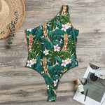 Tropical Giraffe Pattern Print One Shoulder Bodysuit