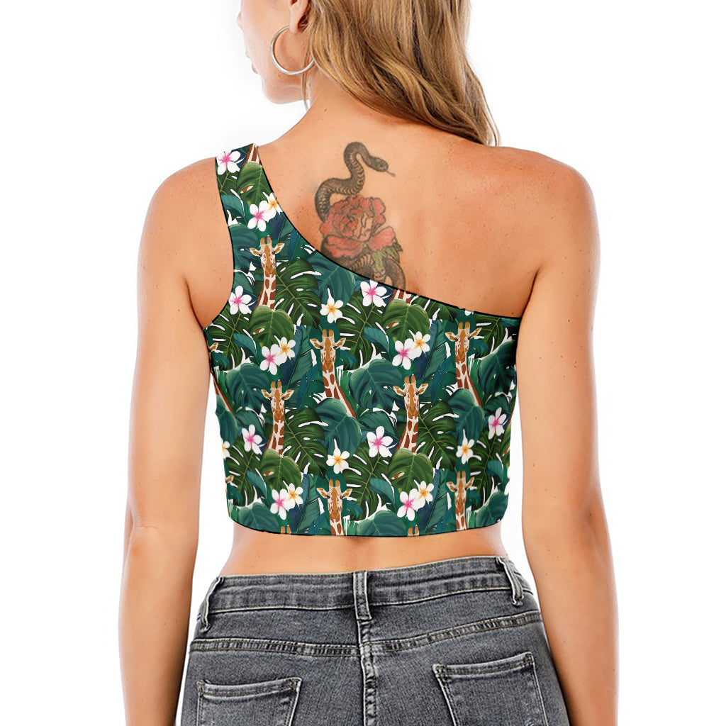 Tropical Giraffe Pattern Print One Shoulder Crop Top