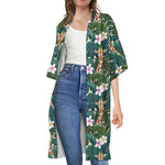 Tropical Giraffe Pattern Print Open Front Beach Cover Up