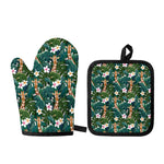 Tropical Giraffe Pattern Print Oven Mitt And Pot Holder Set