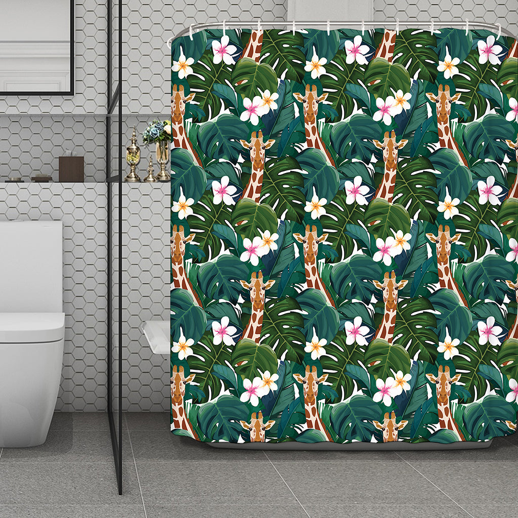 Tropical Giraffe Pattern Print Polyester Shower Curtain