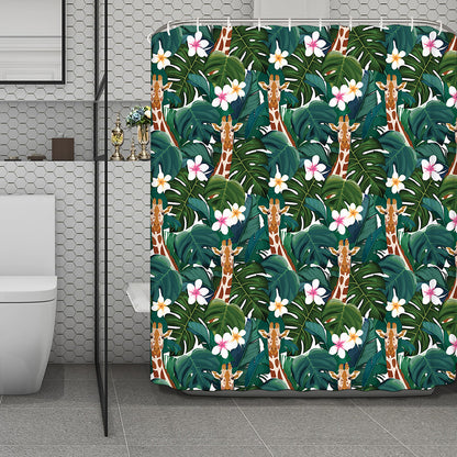 Tropical Giraffe Pattern Print Polyester Shower Curtain