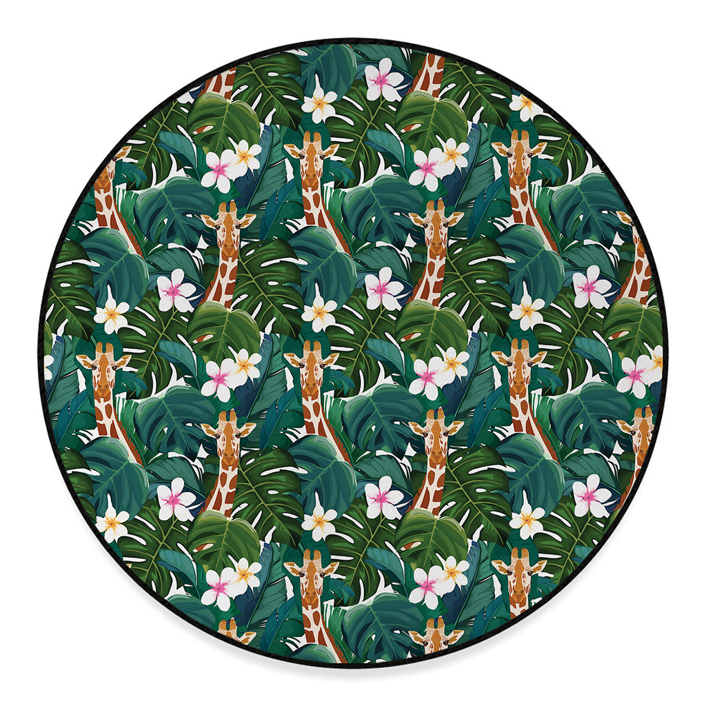 Tropical Giraffe Pattern Print Round Floor Mat