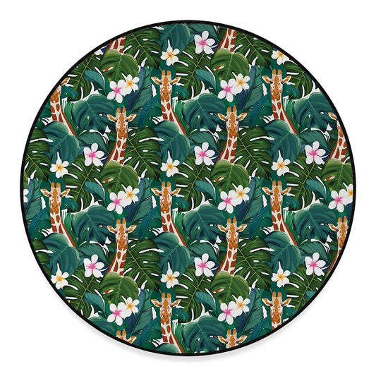 Tropical Giraffe Pattern Print Round Floor Mat
