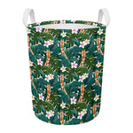 Tropical Giraffe Pattern Print Round Laundry Basket