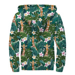 Tropical Giraffe Pattern Print Sherpa Lined Zip Up Hoodie