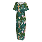 Tropical Giraffe Pattern Print Short Sleeve Long Nightdress