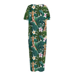 Tropical Giraffe Pattern Print Short Sleeve Long Nightdress