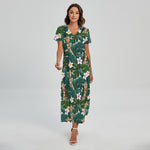 Tropical Giraffe Pattern Print Short Sleeve Maxi Dress