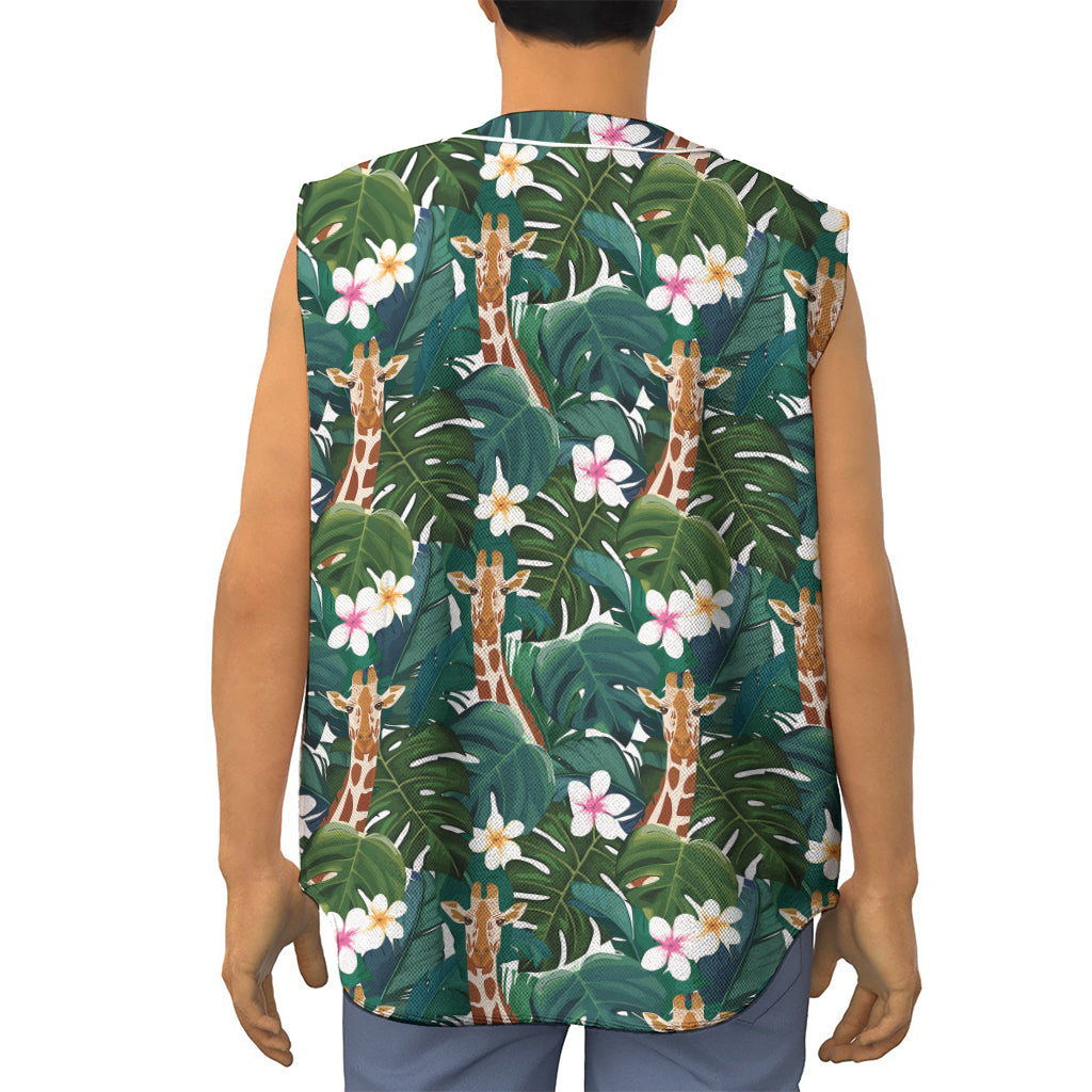 Tropical Giraffe Pattern Print Sleeveless Baseball Jersey