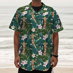 Tropical Giraffe Pattern Print Textured Short Sleeve Shirt