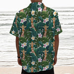 Tropical Giraffe Pattern Print Textured Short Sleeve Shirt