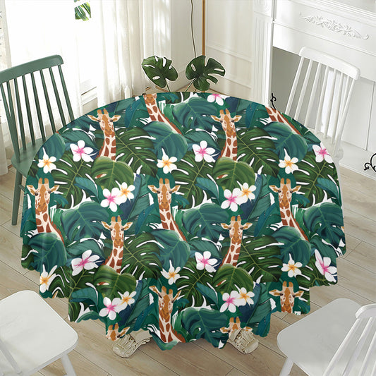 Tropical Giraffe Pattern Print Waterproof Round Tablecloth