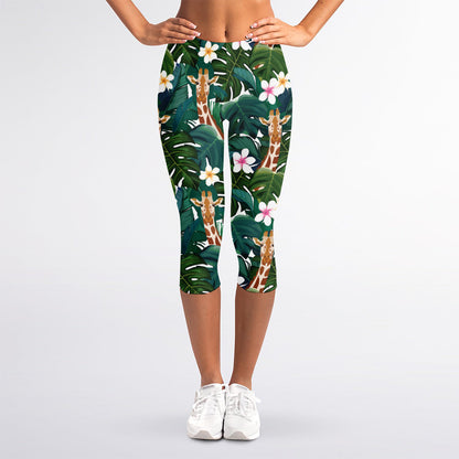 Tropical Giraffe Pattern Print Women's Capri Leggings