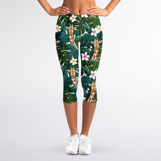 Tropical Giraffe Pattern Print Women's Capri Leggings