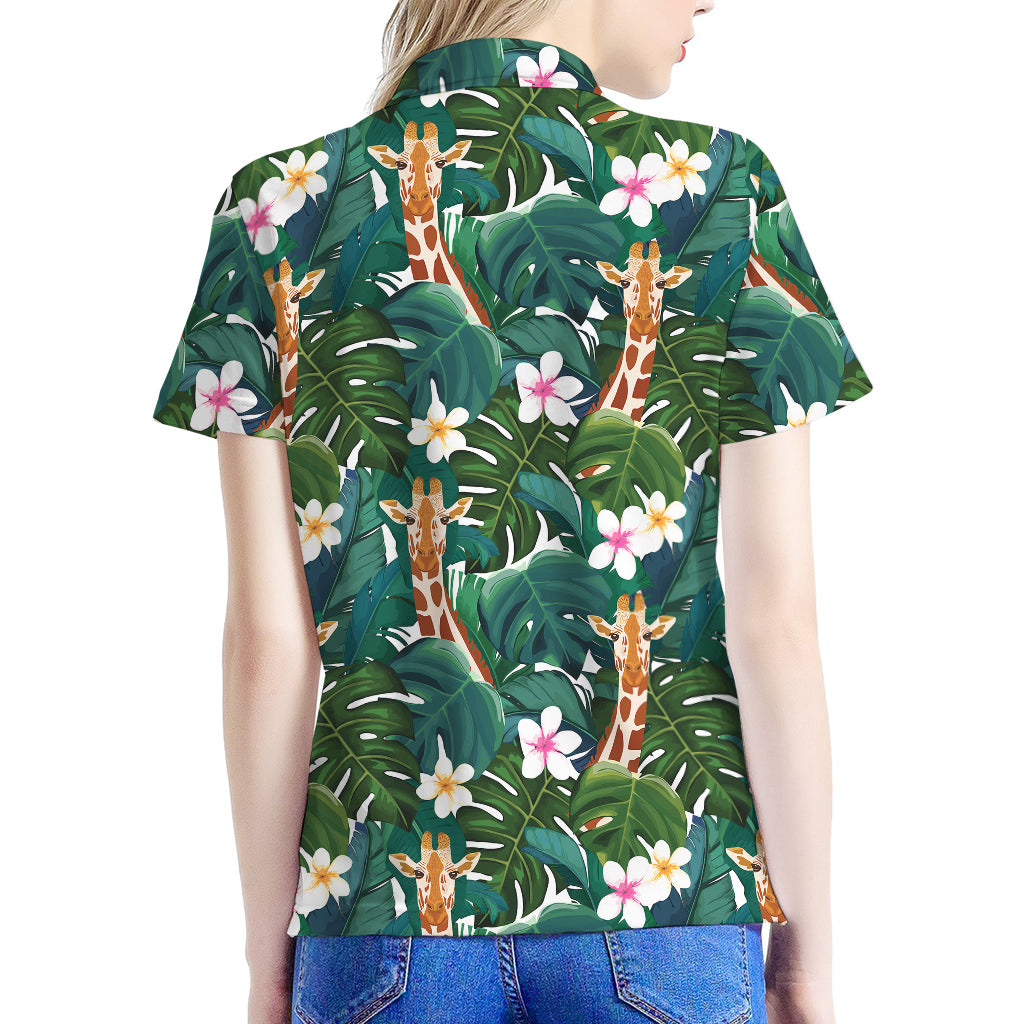 Tropical Giraffe Pattern Print Women's Polo Shirt