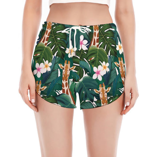 Tropical Giraffe Pattern Print Women's Split Running Shorts