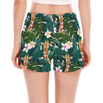 Tropical Giraffe Pattern Print Women's Split Running Shorts