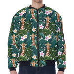 Tropical Giraffe Pattern Print Zip Sleeve Bomber Jacket