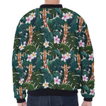 Tropical Giraffe Pattern Print Zip Sleeve Bomber Jacket