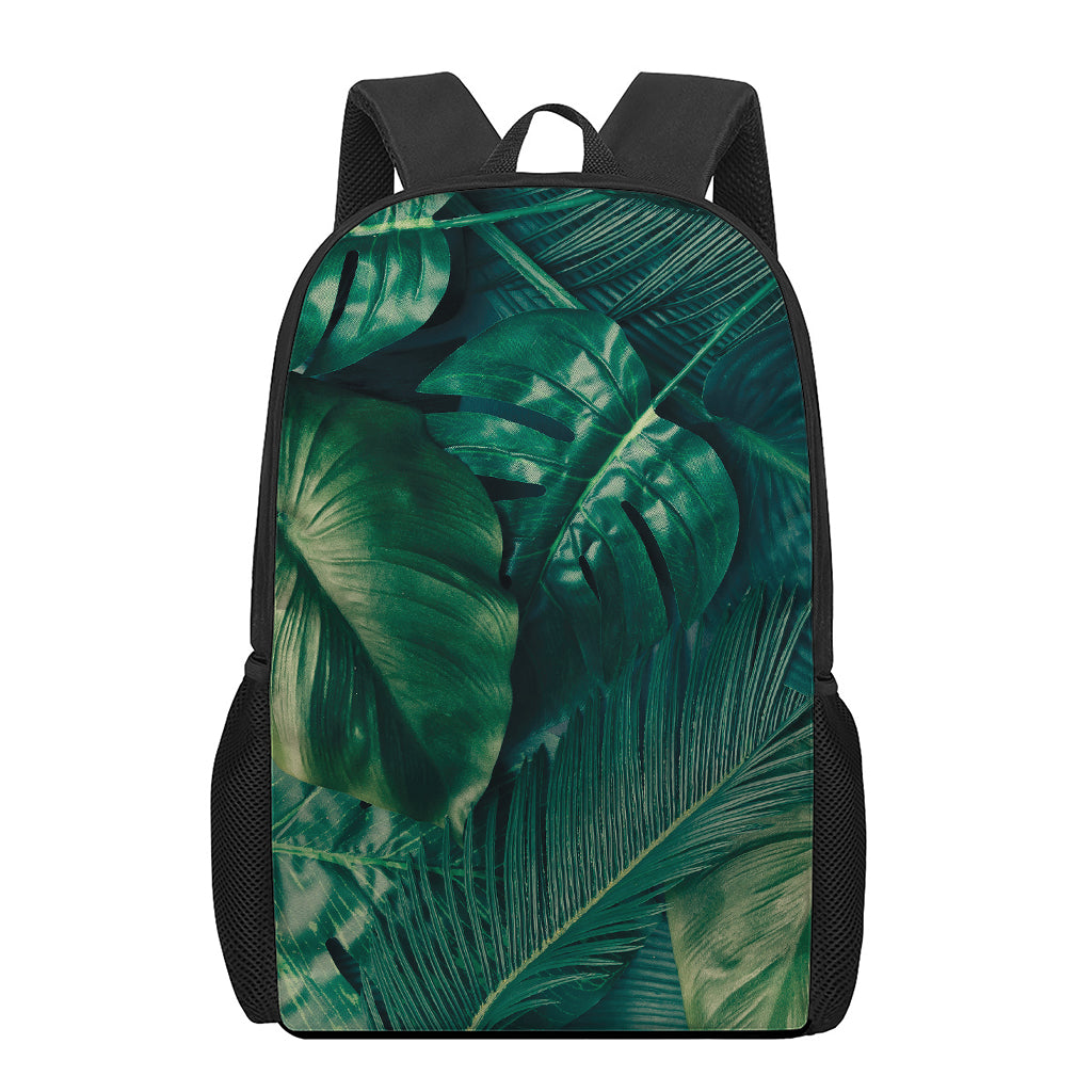 Tropical Green Leaves Print 17 Inch Backpack