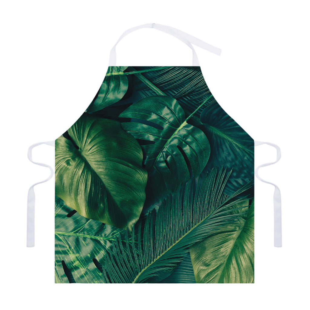 Tropical Green Leaves Print Adjustable Apron