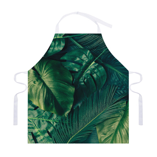 Tropical Green Leaves Print Adjustable Apron