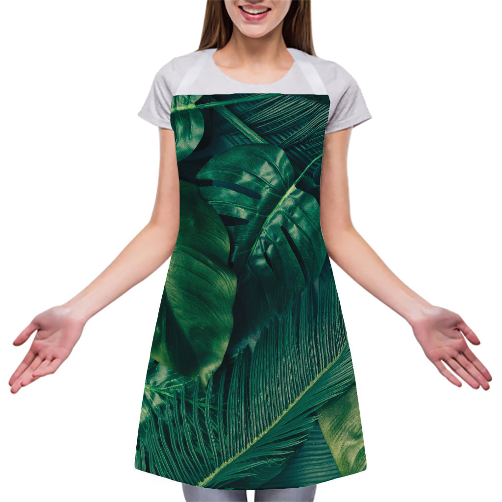 Tropical Green Leaves Print Adjustable Apron