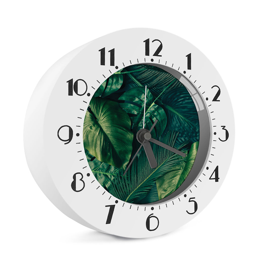 Tropical Green Leaves Print Alarm Clock