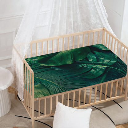 Tropical Green Leaves Print Baby Crib Sheet