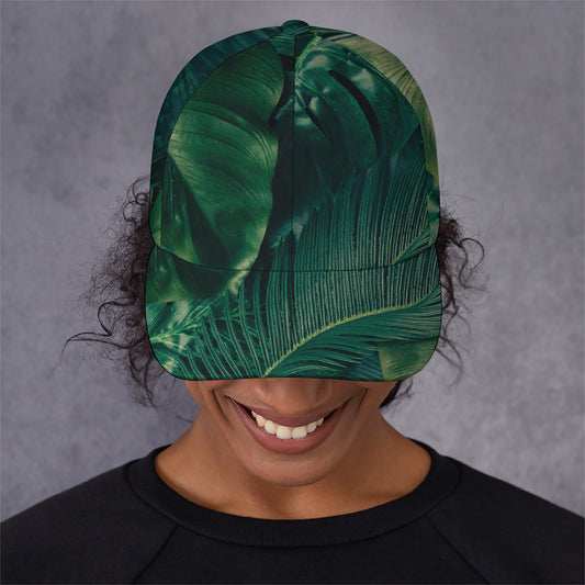 Tropical Green Leaves Print Baseball Cap