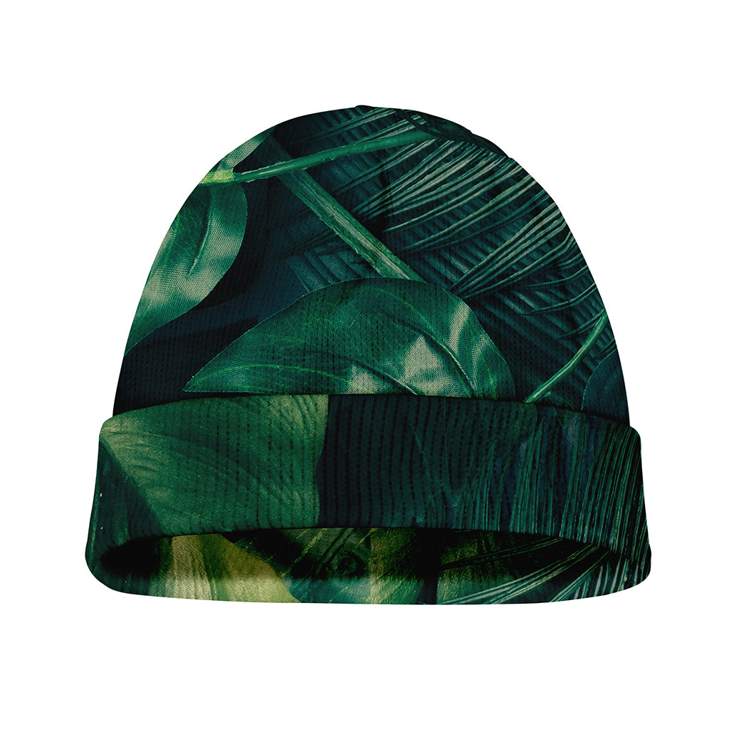 Tropical Green Leaves Print Beanie