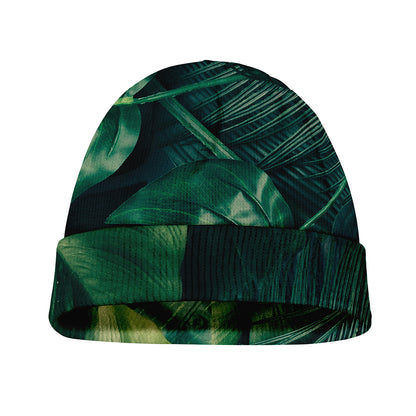 Tropical Green Leaves Print Beanie