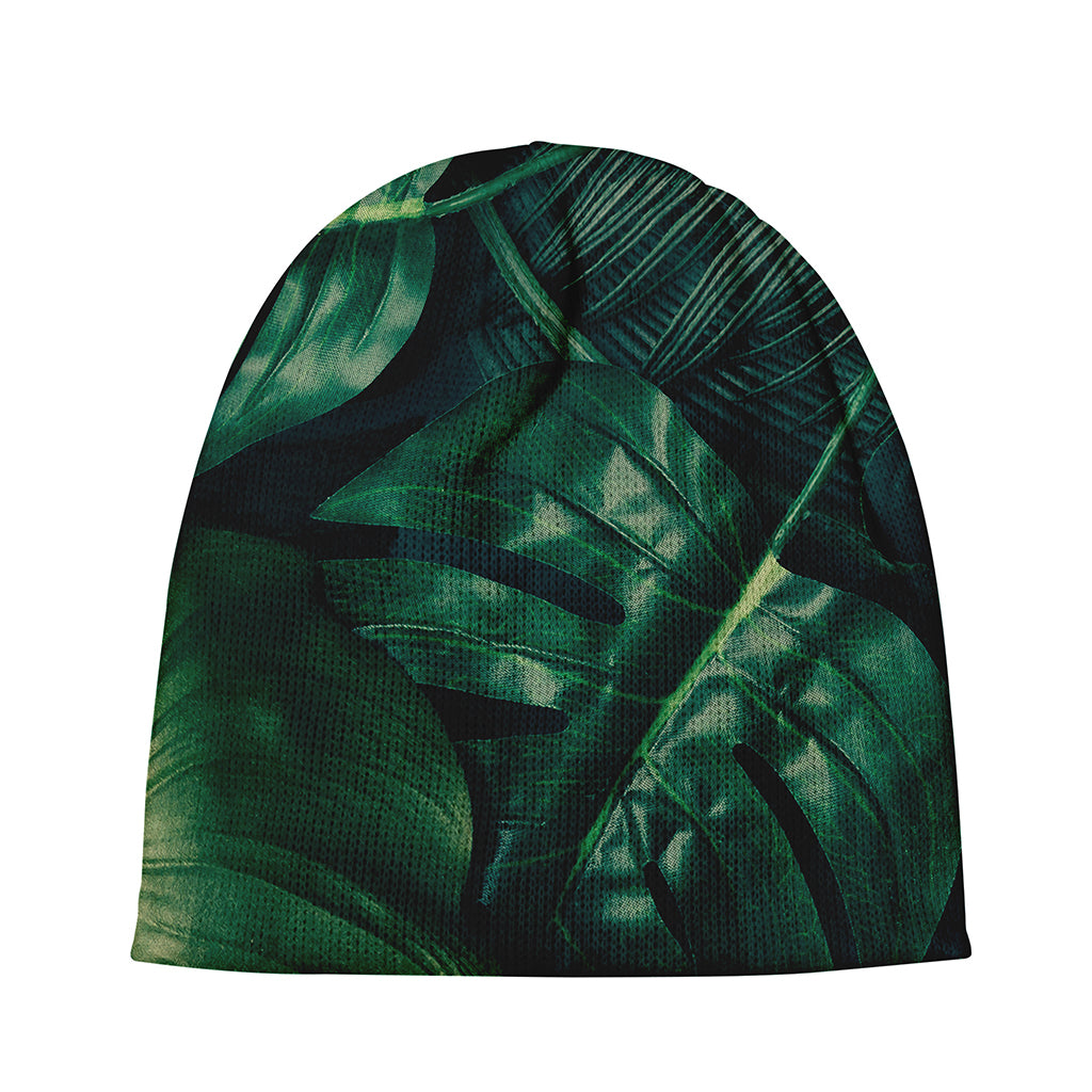 Tropical Green Leaves Print Beanie