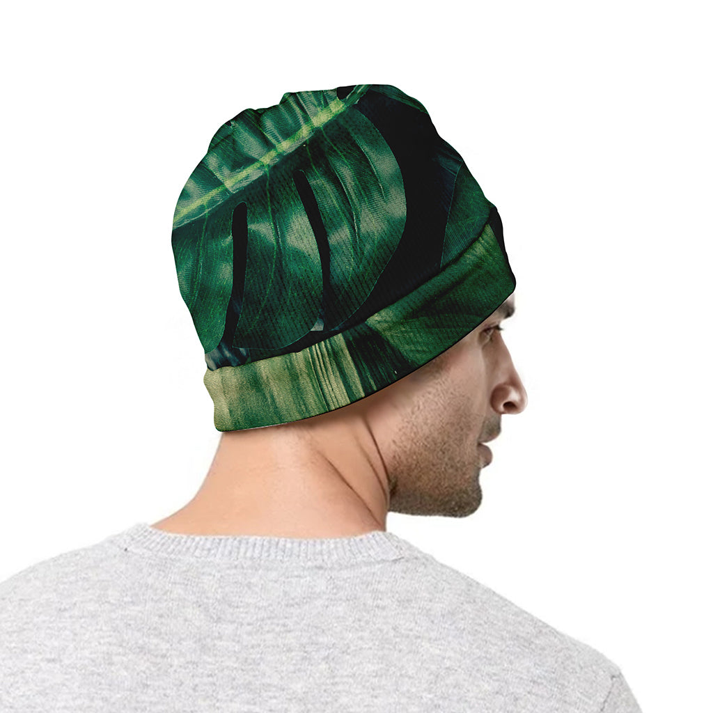Tropical Green Leaves Print Beanie